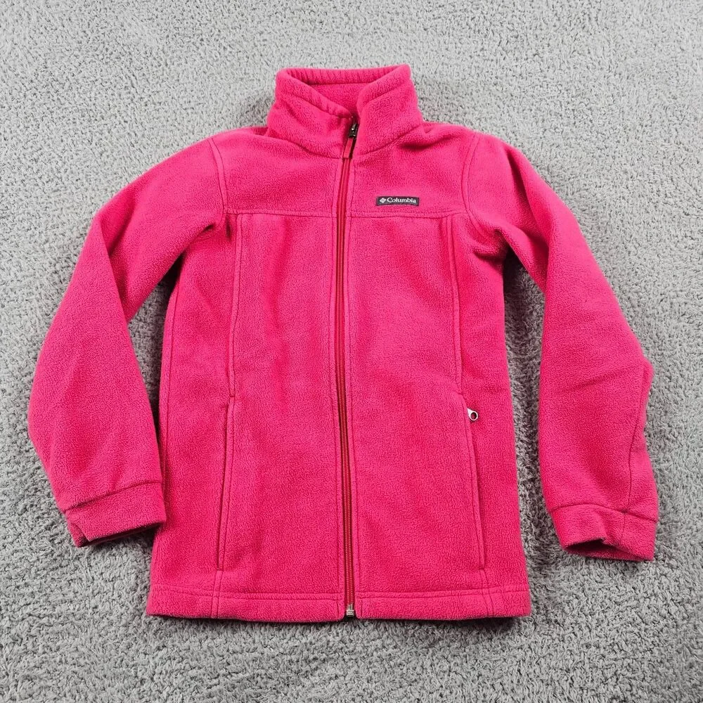 Columbia Sweater Youth Medium Pink Full Zip Fleece Jacket Outdoor Preppy Casual